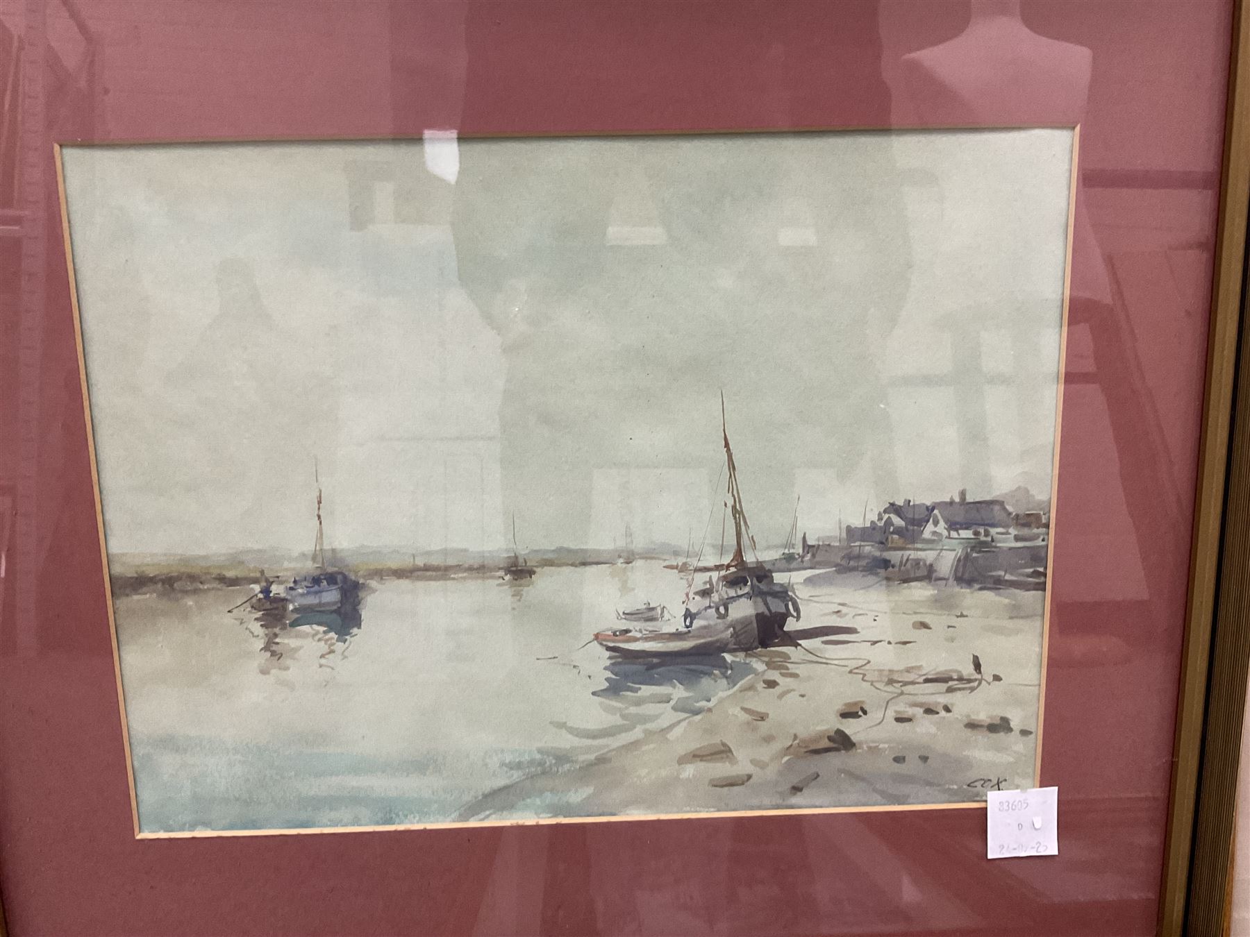 Jack Cox (Norfolk 1914-2007): Estuary, watercolour signed, together with two continental watercolours and a NA Sherwood landscape oil, max 28cm x 38cm