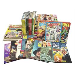 Collection of assorted annuals and comics, including The Dr Who annuals 1965, 1975-1981 and Terry Nation’s Dalek annuals 1976 and 1978. The Mighty World of Marvel annual 1975. Other annuals to include Beano, Dandy, Marvel, DC, Six Million Dollar Man etc. Mixture of Beano and Dandy comics 1992-1996 