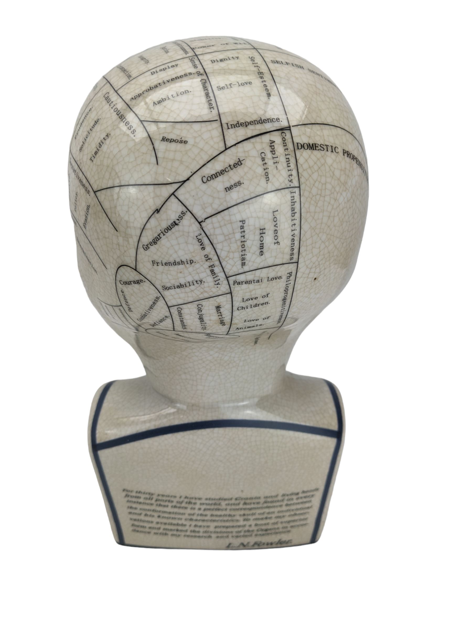 Ceramic Phrenology bust after L.N. Fowler, with crackle glaze finish, H29cm