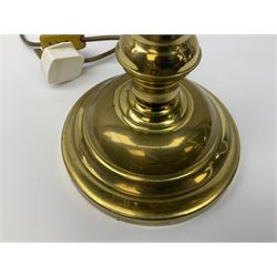 Brass bankers desk lamp, with adjustable green glass shade and stepped circular base, H40cm