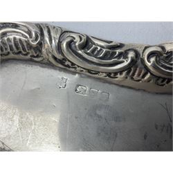 20th century silver specimen vase, of trumpet form with filled base, hallmarked Birmingham, together with a silver tray, hallmarked Chester, weight of tray 28 grams