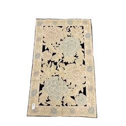 Kashmiri hand stick wool chain ivory ground rug, floral patterned field