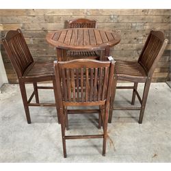Alexander Rose circular high hardwood garden table, and four stools