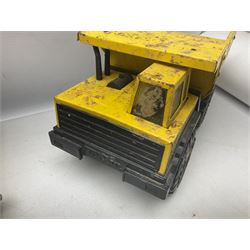 Tonka - five large scale pressed steel vehicles comprising Cement Mixer, Mobile Crane, Bulldozer and two Dumper Trucks (5)