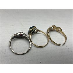 9ct gold bloodstone ring, one other 9ct gold ring and a collection of costume jewellery including brooches, rings, etc