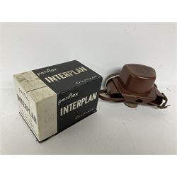 Corfield Periflex I 35mm periscope camera body,  with 'Corfield Lumar-X 1:3,5/50' lens, and Corfield Interplan-B camera body, serial no. 9111482 in original box, and with ready case