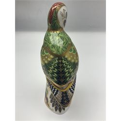 Royal Crown Derby paperweight, Green Woodpecker, with gold stopper and printed mark beneath, with original box 