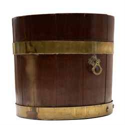 19th century Coopered brass bound planter of circular form, D27cm