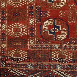 Tekke Turkman rug, madder red field decorated with repeating rows of octagonal guls, framed by multiple geometric borders, 86x133cm and an Anatolian flatweave kilim, 95x140cm, (2)