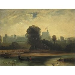 Sam Bough RSA RSW (Scottish 1822-1878): 'Windsor Castle', oil on board signed, titled on plaque 18cm x 23cm in superb carved giltwood frame