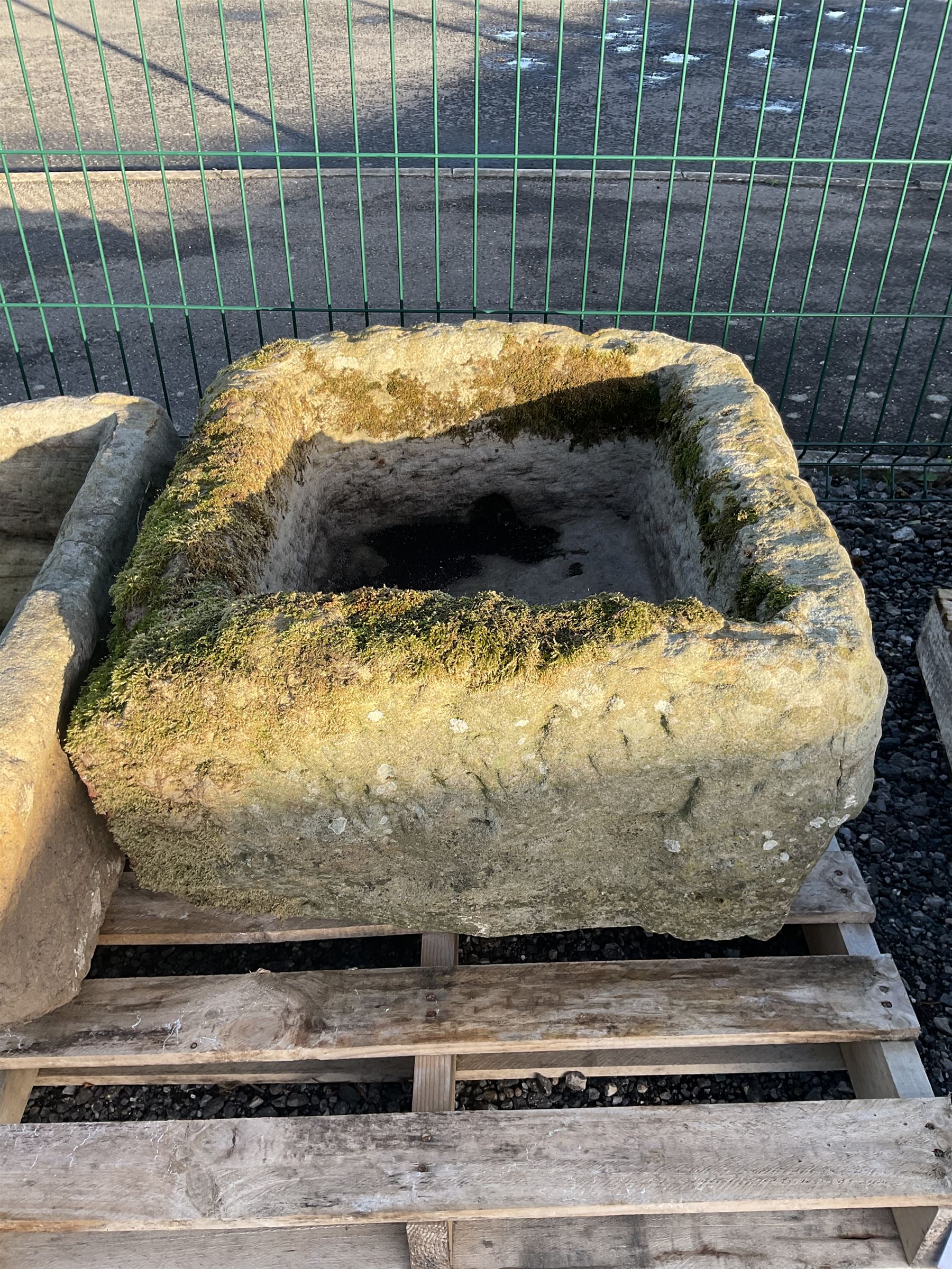 19th century square stone trough, weathered - THIS LOT IS TO BE COLLECTED BY APPOINTMENT FROM DUGGLEBY STORAGE, GREAT HILL, EASTFIELD, SCARBOROUGH, YO11 3TX