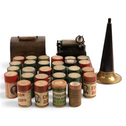 Early 20th century Edison GEM phonograph, in oak case, serial number G72256, with brass an...