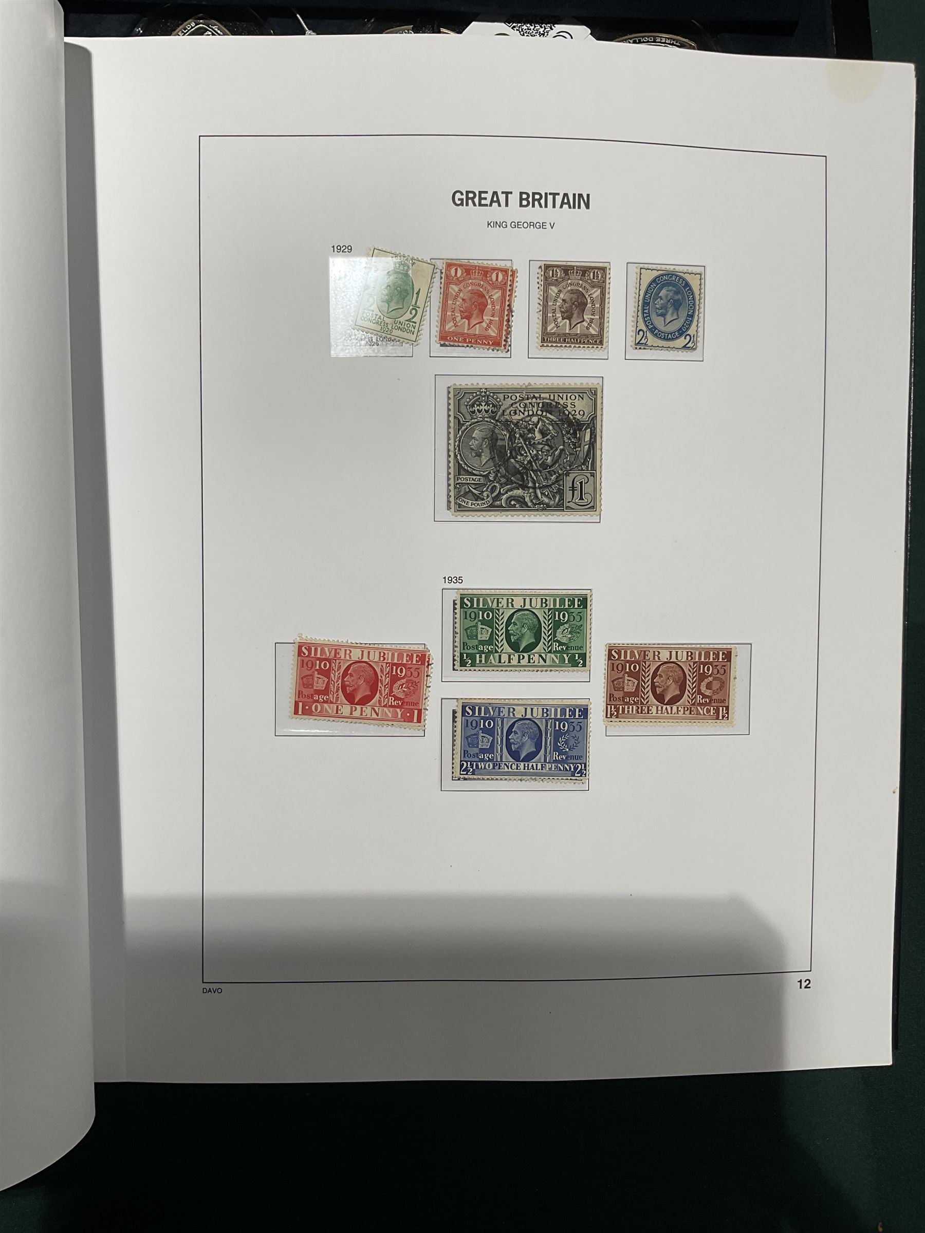 Extensive single album collection of Great British Queen Victoria and later stamps, including QV penny black with three margins, 1840 two pence blue, perf two pence blues with white lines added, QV one pound brown lilac, QV one pound green, King George V seahorses, 1929 Postal Union Congress one pound black, King George VI 1939-48 set of six with ten shillings dark blue, Queen Elizabeth II pre-decimal issues, housed in a Stanley Gibbons Great Britain 2001 album, a well presented collection with few ommissions