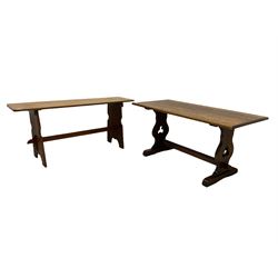 Early. 20th century oak rectangular coffee table on stretcher base, and a similar table