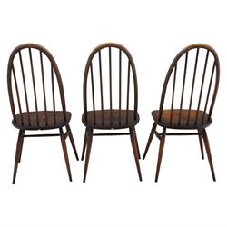 Ercol - set of six 'Quaker' dark elm chairs, high back hooped chairs, on tapering supports