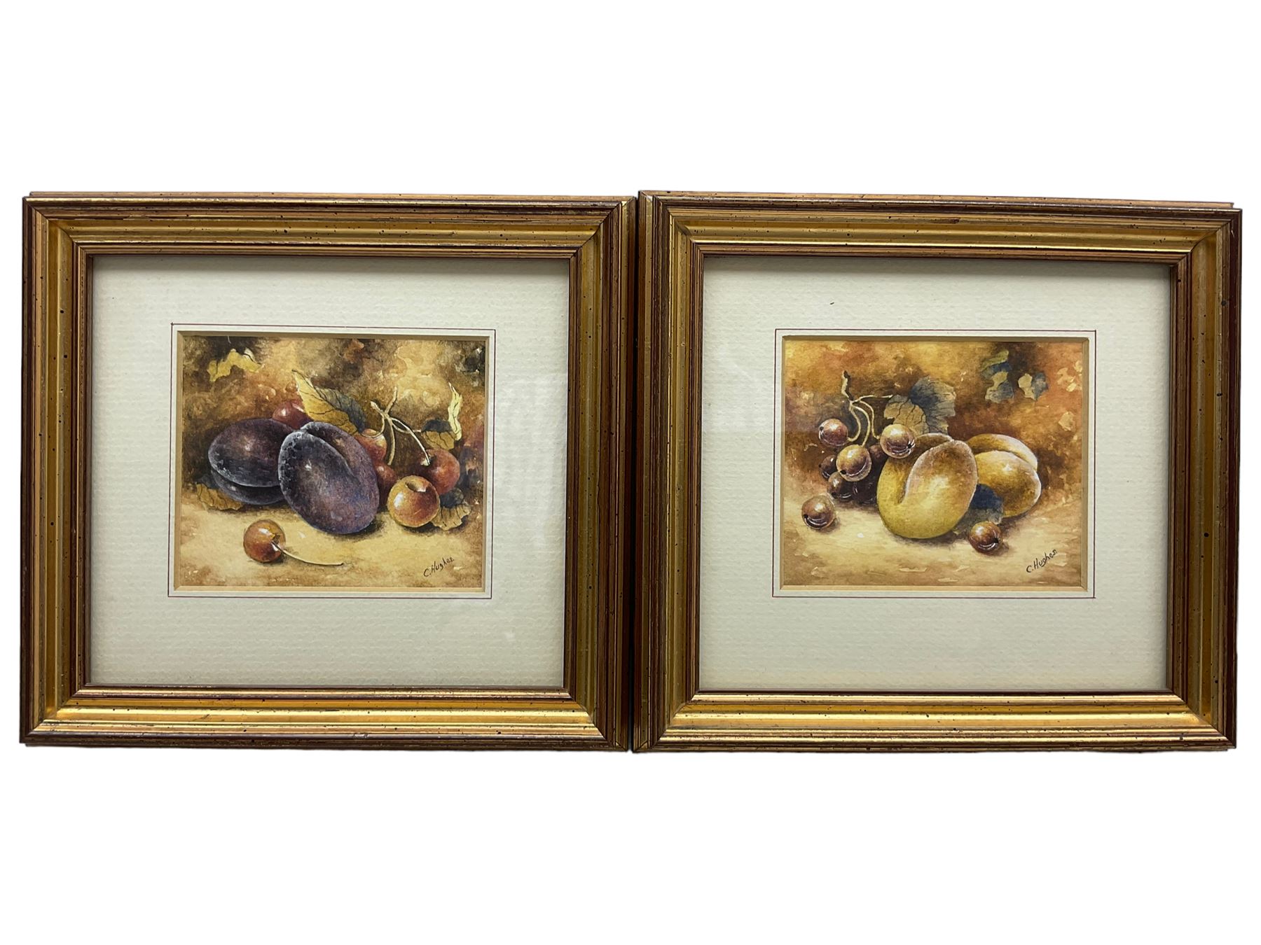 Christopher Hughes (British 1955-): Still Life with Plums, pair watercolours signed 8cm x 9cm (2) 
Notes: Hughes is most famous as an artist for Royal Worcester