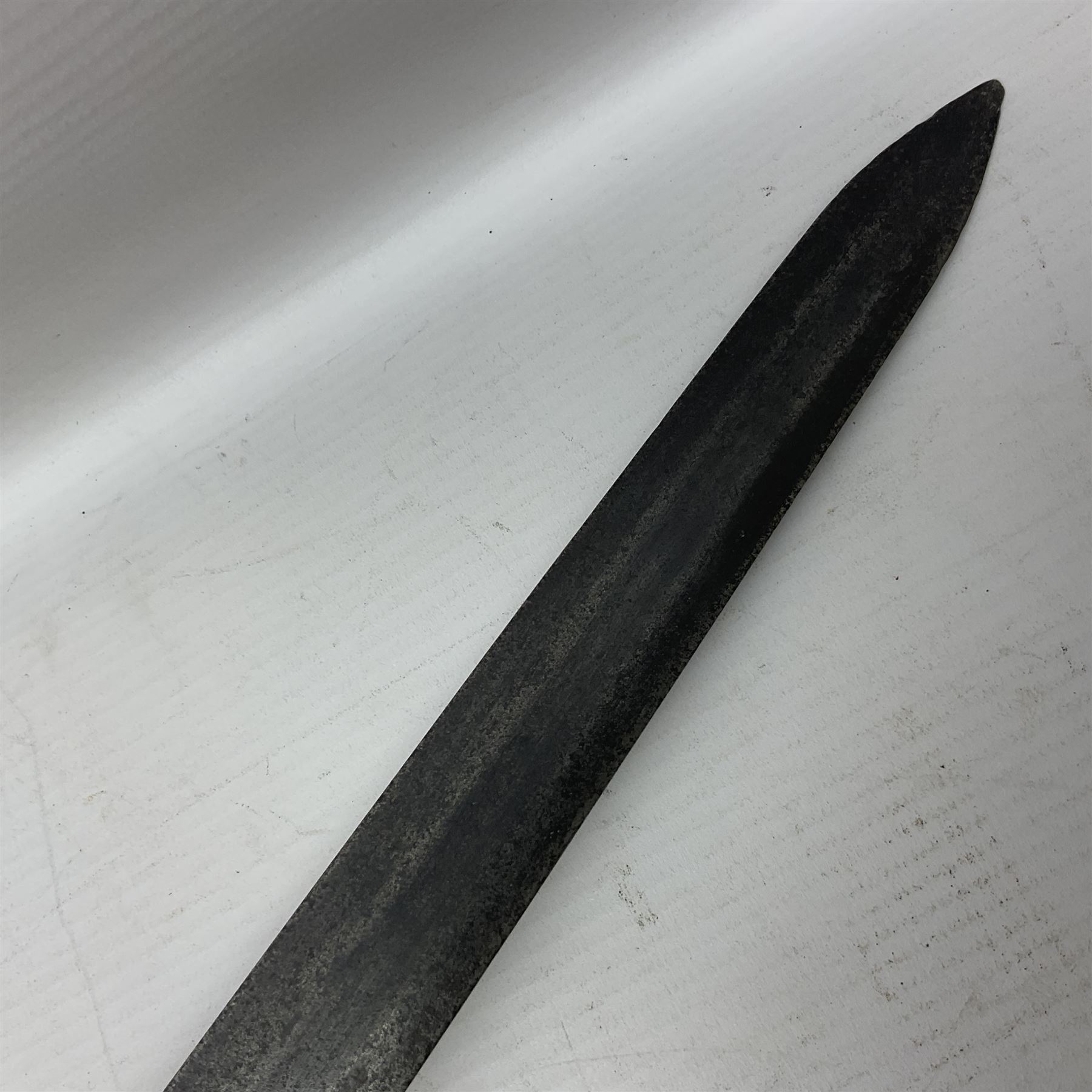 French 1816 Pattern Cavalry of the Line Officer's sword, the 92cm double edged blade engraved 'No Me Saques Sin Razon - No Me Embaines Sin Honor', with later brass hilt and wire-bound fish skin grip L108.5cm overall (no scabbard)