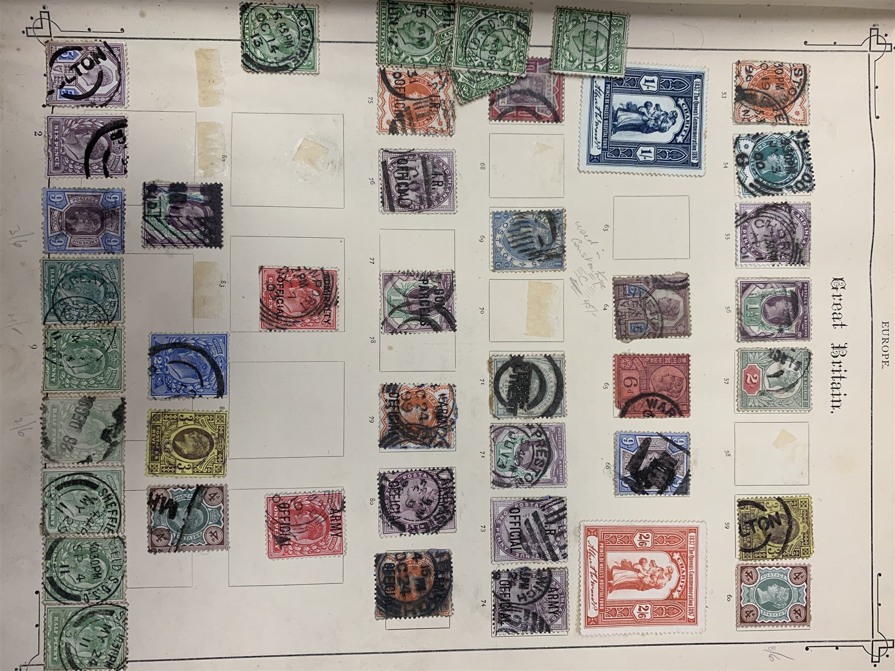 Great British and World stamps including two Queen Victoria penny black stamps, both with black MX cancels, King George V seahorse stamp,  World stamps including Austria, Belgium, Cyprus, Finland, France, Gibraltar, Italy, Hong Kong etc, in two albums and loose and a small number of mixed coins