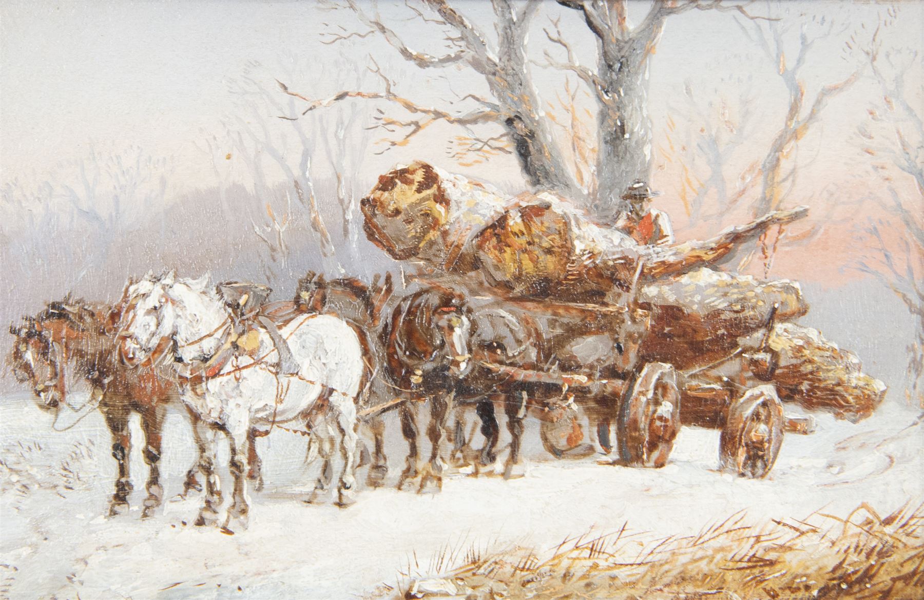 Harden Sidney Melville (British 1824-1894): The Logging Cart, two oils on panel signed, max 13.5cm x 24cm (2)