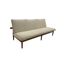 Finn Juhl for France & Son - 'Japan' mid-20th century teak three seat sofa upholstered in beige fabric 