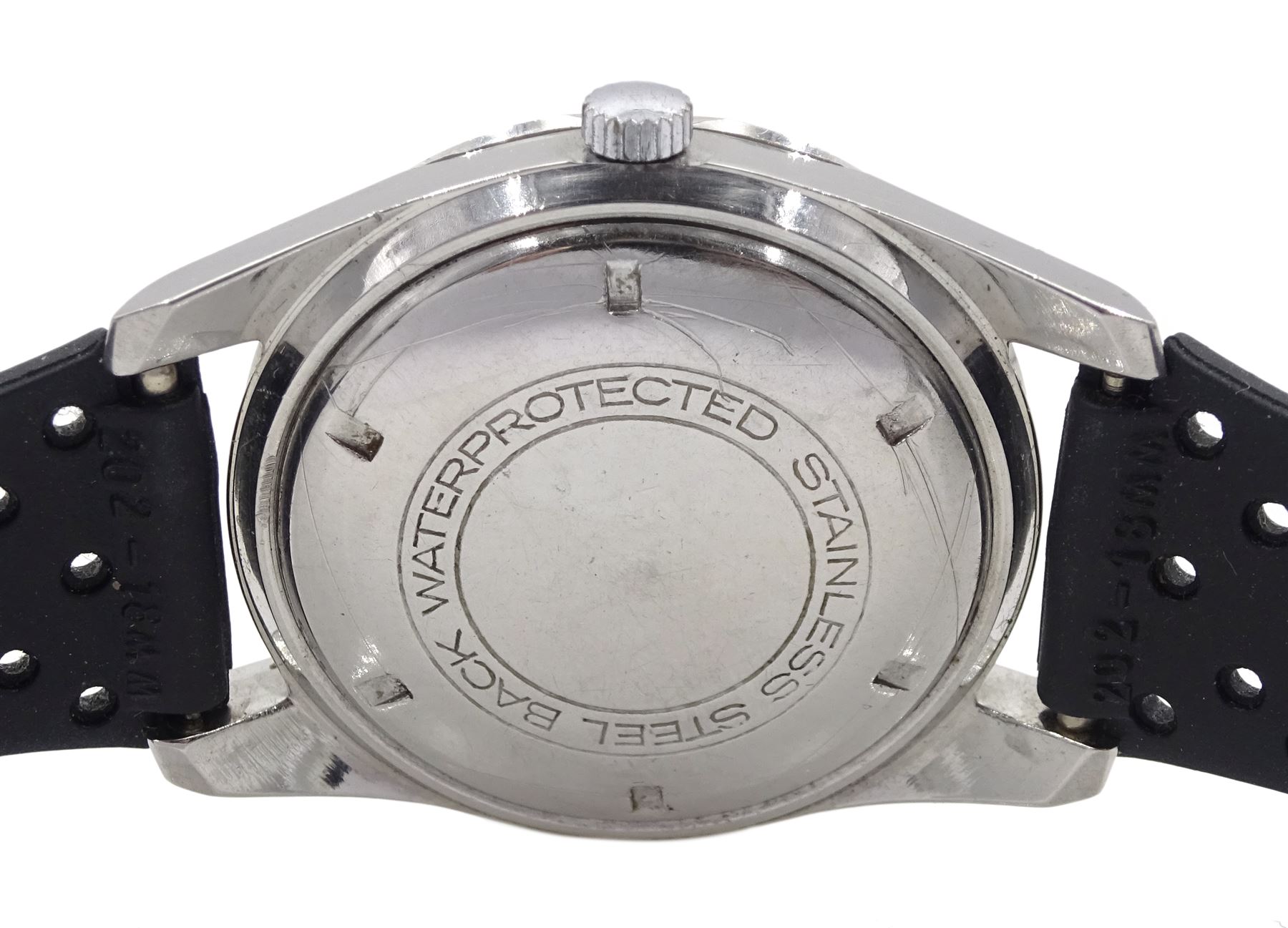 Seiko Seahorse gentleman's stainless steel 17 jewels manual wind wristwatch, Cal. 957, with date aperture, on rubber strap