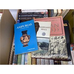 Archaeologia Aeliana fourth and fifth series books, and further books to include Rosemary Rowe, Lindsey Davis, cooking books etc in three boxes
