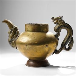 Tibetan brass teapot, the handle and spout formed as a dragon, H21cm
