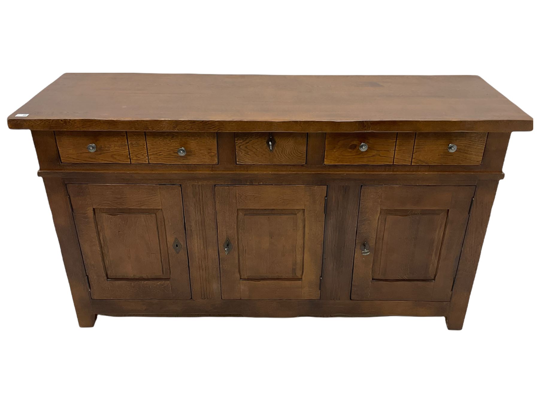Antix French oak sideboard, fitted with three drawers and cupboards