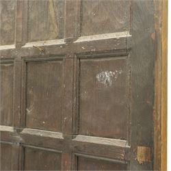 Mouseman - 1940s panelled and adzed oak front door with frame, iron rope twist handles, with carved mouse signature, by Robert Thompson of Kilburn 
