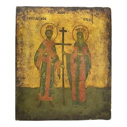 Early 20th century Greek Orthodox hand painted icon, oil on panel, H17cm, L14cm