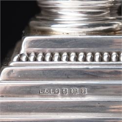 Pair of silver Corinthian column candlesticks with stepped square bases H30cm Birmingham 1968 Makers mark L.D.Ld