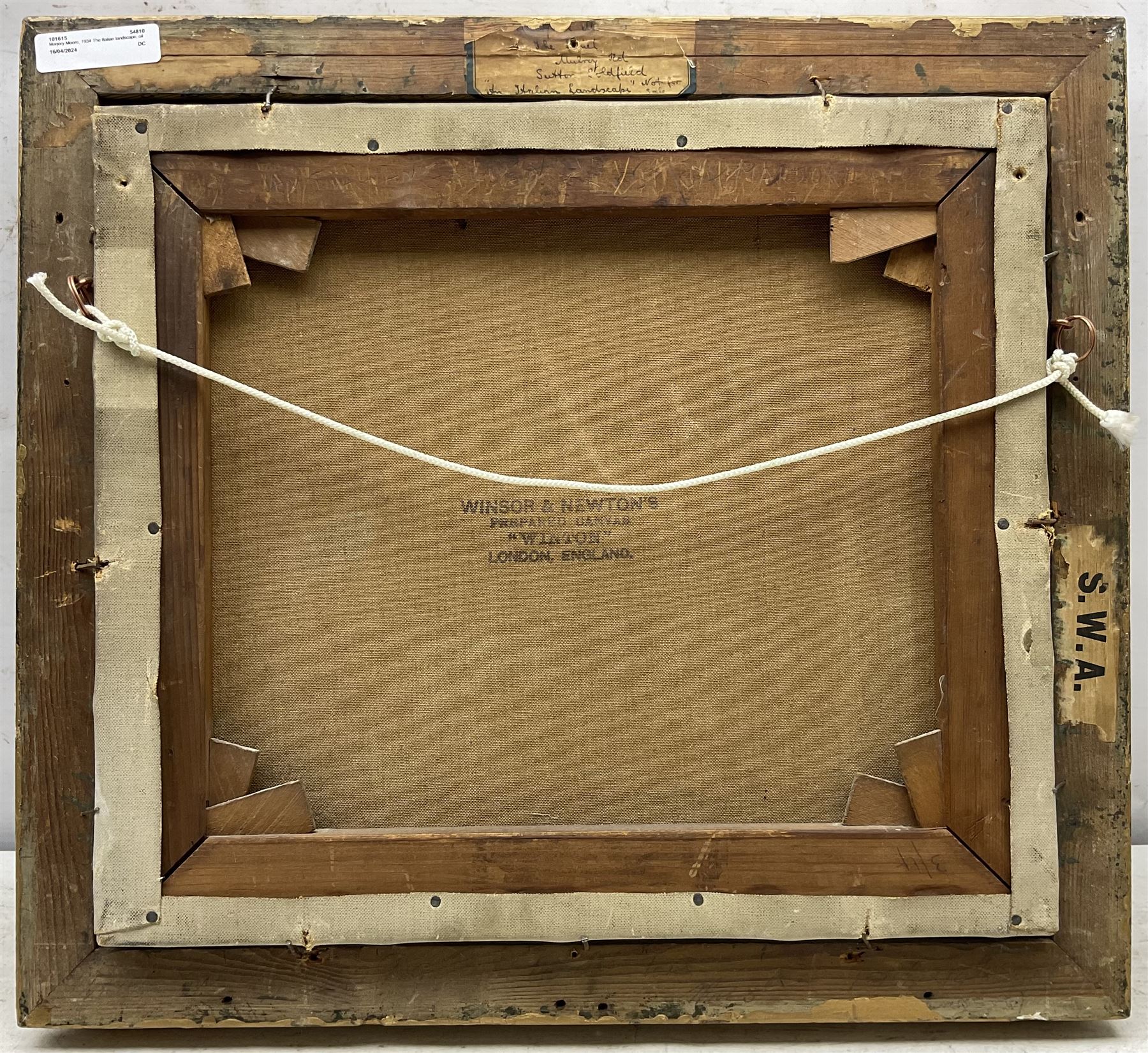 Marjorie Moore (British exh.1922-1937): 'The Italian Landscape', oil on canvas signed and dated 1934, original title label with artist's Sutton Coldfield address verso 34cm x 39cm 
Provenance: exh. Society of Women Artists, label verso