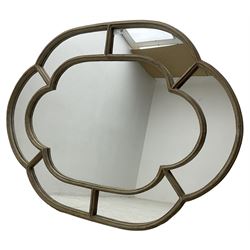 Large hardwood wall hanging mirror, shaped and moulded frame, plain mirror plate 