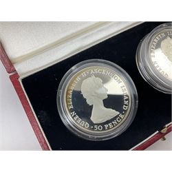 Queen Elizabeth II St. Helena and Ascension Island 1984 silver proof piedfort fifty pence two coin set, commemorating the Royal Visit, cased with certificate