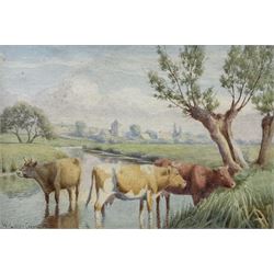 William Sidney Cooper (British 1854-1927): Cattle Watering, watercolour signed and dated 1...