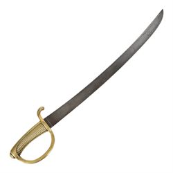19th Century Grenadier Briquet short sabre sword, 59cm curved blade, brass ribbed grip and...