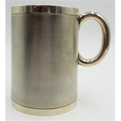  Victorian silver mug, engine turned decoration with gilt interior by  Hunt & Roskell late Storr & Mortimer jewellers & goldsmiths to Her Majesty The Queen New Bond Street London 1867, no 4347, in fitted shaped case h12cm, approx 15.5oz  