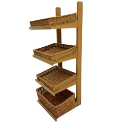Gadsby beech four tier shop display stand, with wicker baskets