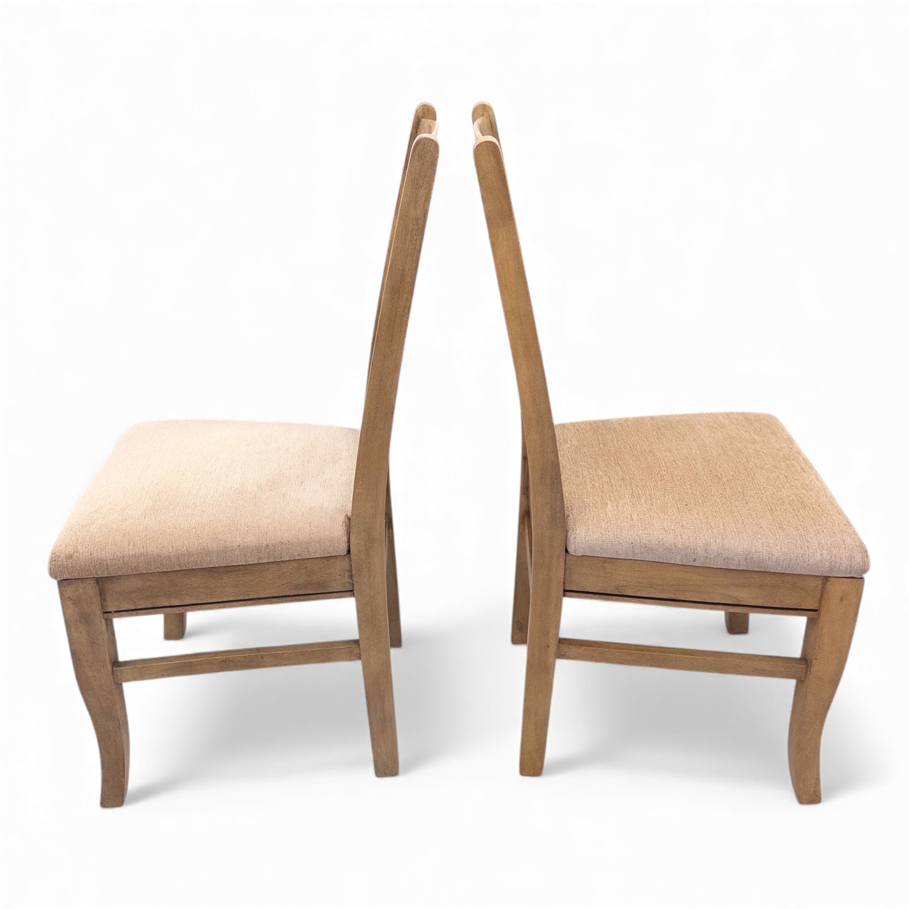 Barker and Stonehouse Flag Stone extending dining table and four matching chairs, the rectangular top with parquetry inlay and contrasting border, extending by central leaf, on slightly curved supports, the chairs with padded upholstered seats and ladder backs (Chairs H 108cm, W 50cm, D 54cm) (Extends to 195cm)