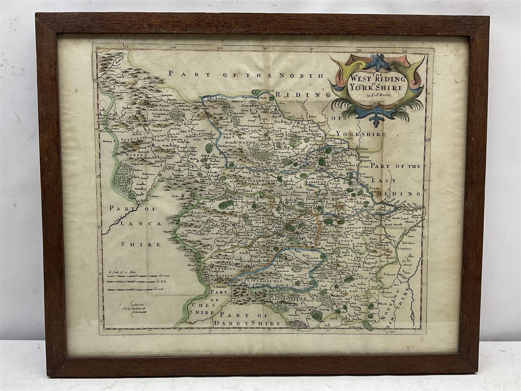 Robert Morden (British 1650-1703): 'The West Riding of Yorkshire',  17th century engraved map with hand-colouring 36cm x 41cm