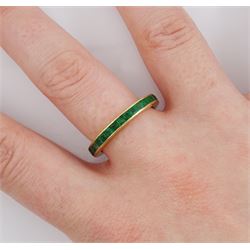 18ct gold channel set, calibre cut emerald full eternity ring, stamped 18K