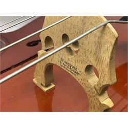 Gear4Music three-quarter sized cello with 70cm one-piece back and spruce top; bears maker's label; L112cm overall; in soft carrying case with Erich Steiner bow