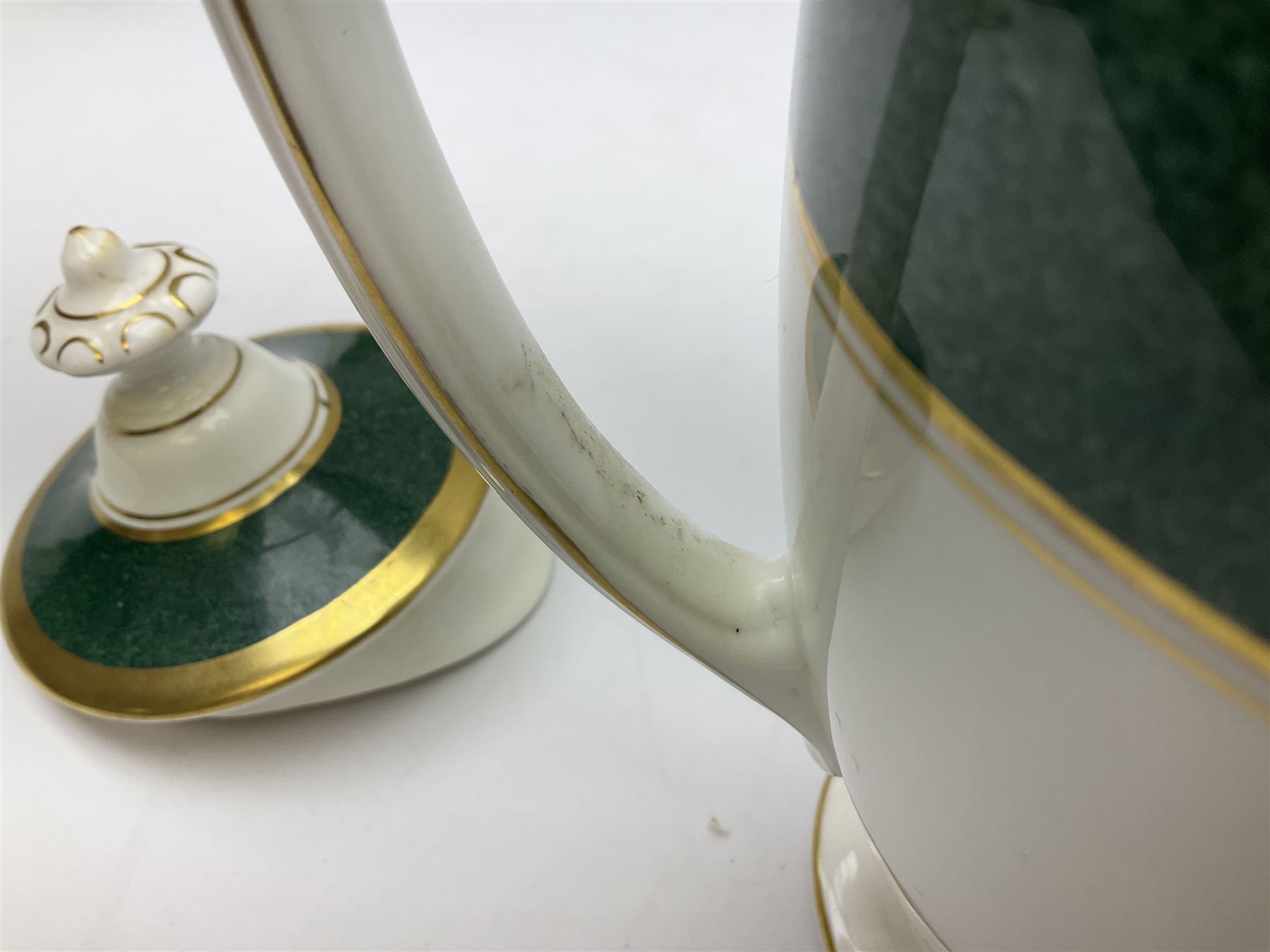 Coalport Athlone Green pattern tea wares, comprising coffee pot, seven coffee cans and saucers, milk jug, open sucrier, six tea cups and saucers, and six twin handled cups and saucers (42) 