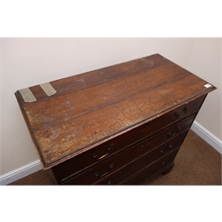  George III oak chest, four graduating drawers, shaped bracket supports, W96cm, H93cm, D47cm  