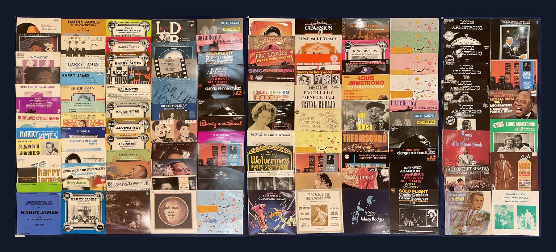 Large quantity of vinyl records including 'Stardust Hoagy Carmichael 16 Classics From The Old Music Master', 'Bing Crosby Crosby Classics Volume III', 'The Andrews Sisters Story', 'The Very Best Of The Andrews Sisters', 'The Unfamiliar Nat King Cole' etc, approximately 600 in five boxes