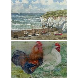 Les Pearson (British 1923-2010): 'North Landing Flamborough', watercolour and ink signed titled and dated '96, 13cm x 18cm; Rosemary Grant (20th century): Chickens, watercolour signed 8cm x 12cm (2)