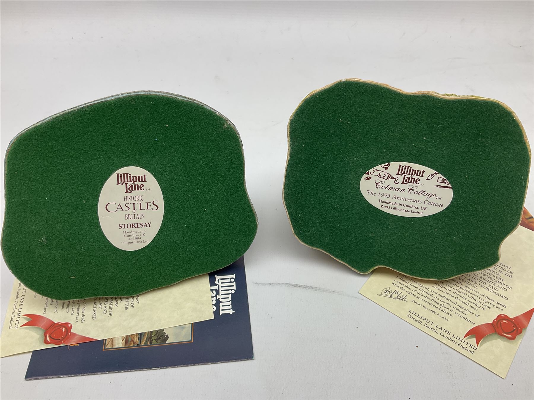 Four limited edition Lilliput Lane cottages, comprising Stockwell Tenement from the Scottish collection, Forget-Me-Not, Cotman Cottage and Stokesay Castle, all boxed with deeds