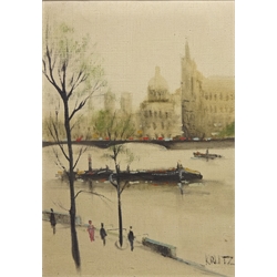  Westminster Bridge and the Thames, mid 20th century oil on canvas signed by Krutz 70cm x 49cm  