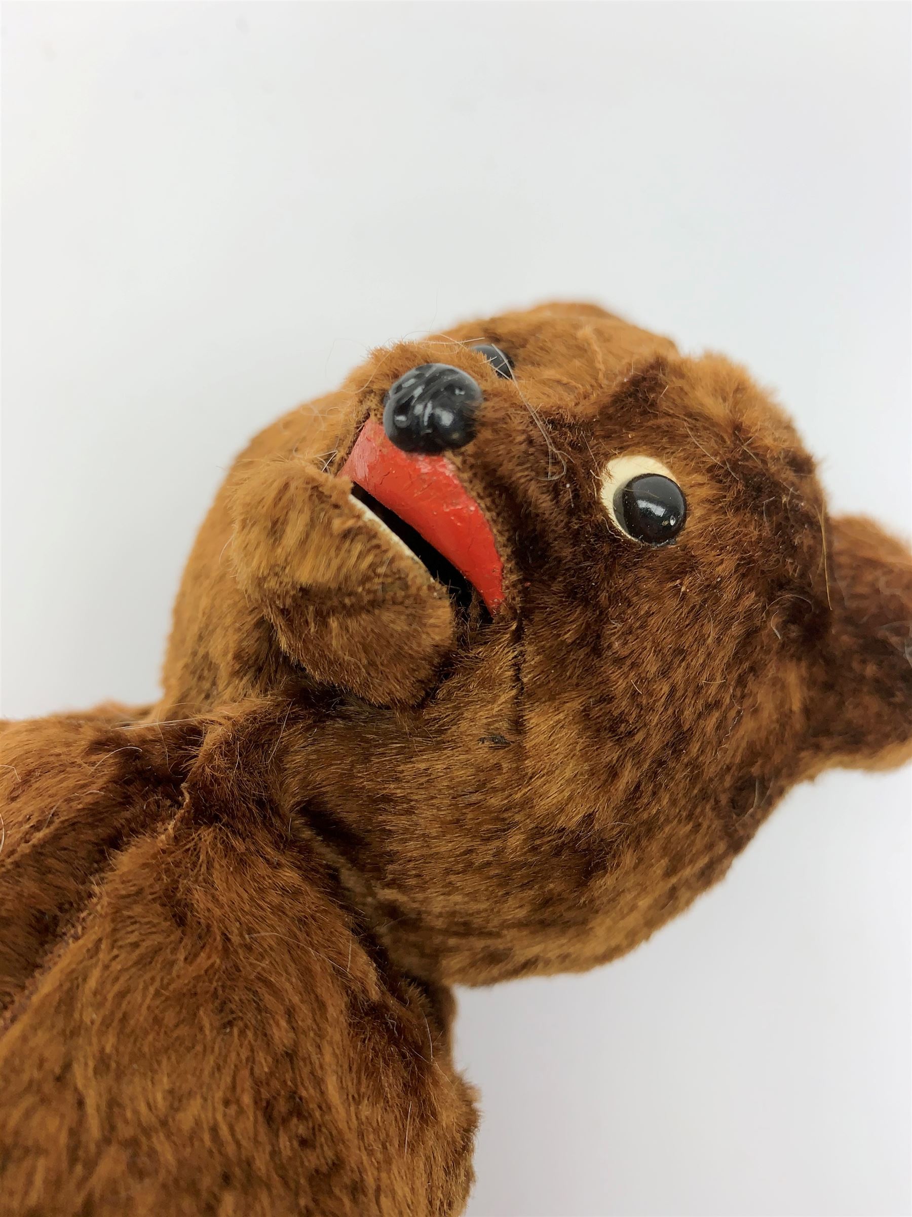 'Meabeab' Russian clockwork plush covered bear c1950s depicted standing with open mouth holding an ice lolly H9