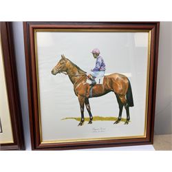 After G Keane (British 20th century): 'Mill Reef' and 'Brigadier Gerard', pair colour prints together with three further prints of Race Horses (5)